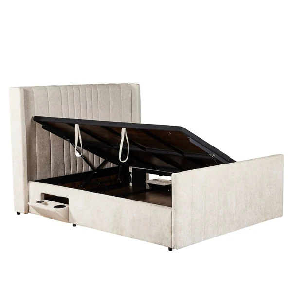 Clara 5' Beige King Size Storage Bed - Image 3