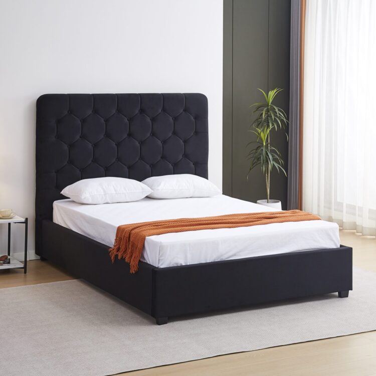 Madison Ottoman 5' Bed Black Velvet Fabric