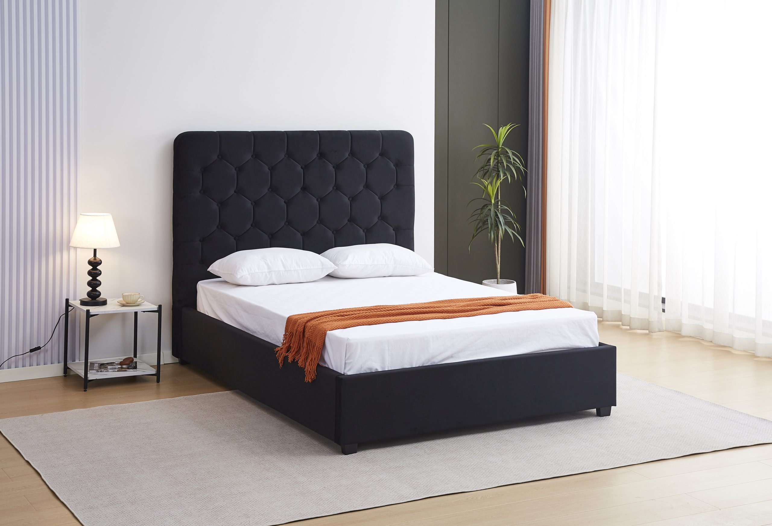 Madison Ottoman 5' Bed Black Velvet Fabric
