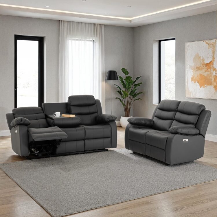 Roma 3+2 Electric Recliner Suite Grey Faux Leather