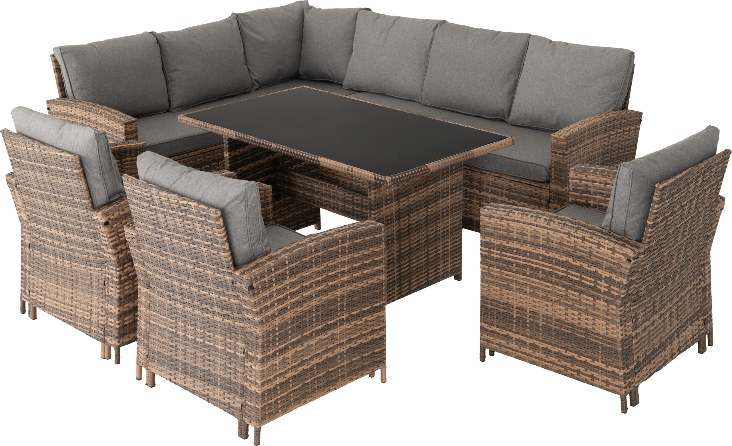 Aspen Corner Garden Furniture Set Brown Rattan / Grey Fabric - Image 2