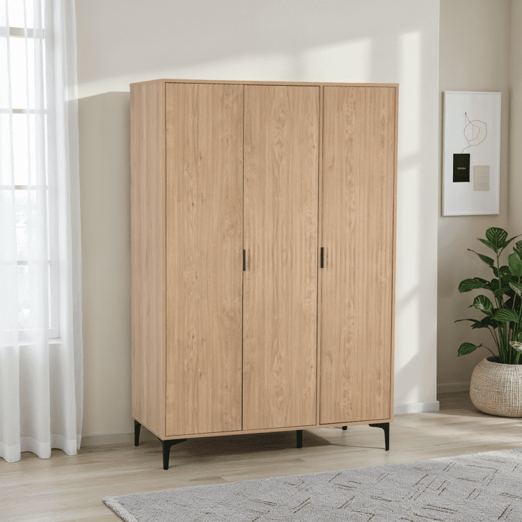 3 Door MiamiWardrobe Oak Effect / Black