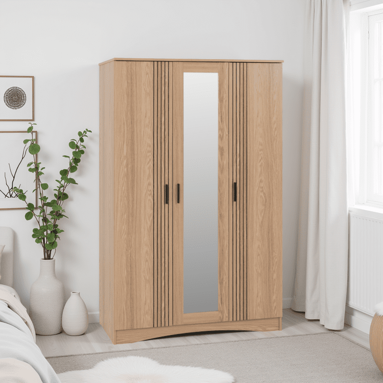 Tessa 3 Door Mirrored Wardrobe Natural Oak Effect