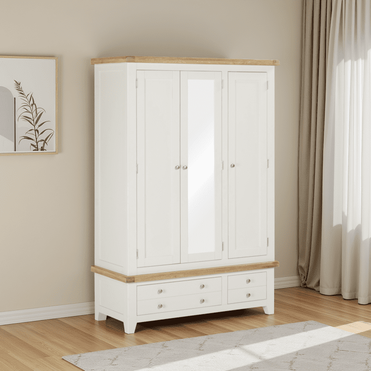 Windsor 3 Door 2 Drawer Wardrobe Ivory / Oak