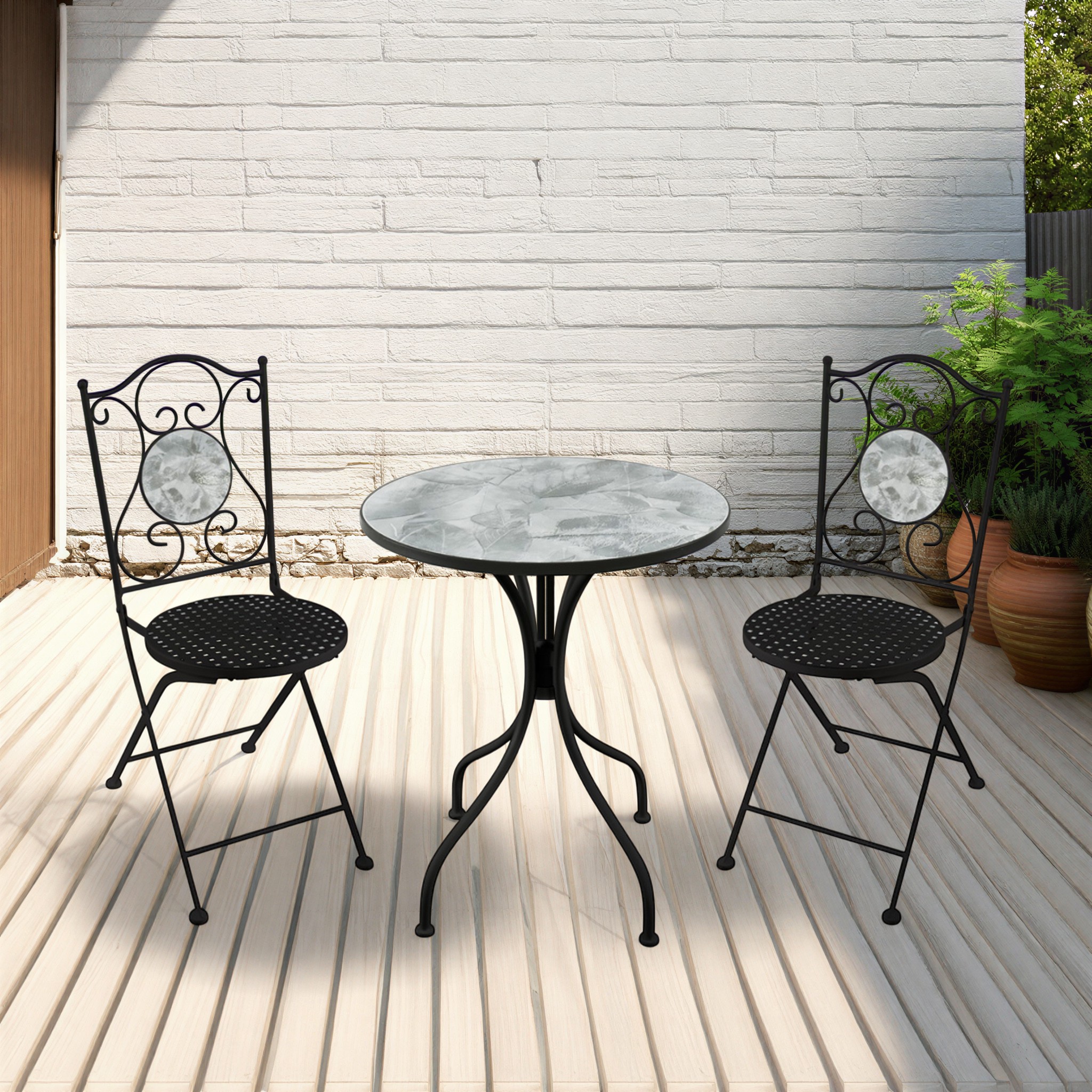 Ferne Patio Dining Set Black / Grey Leaf