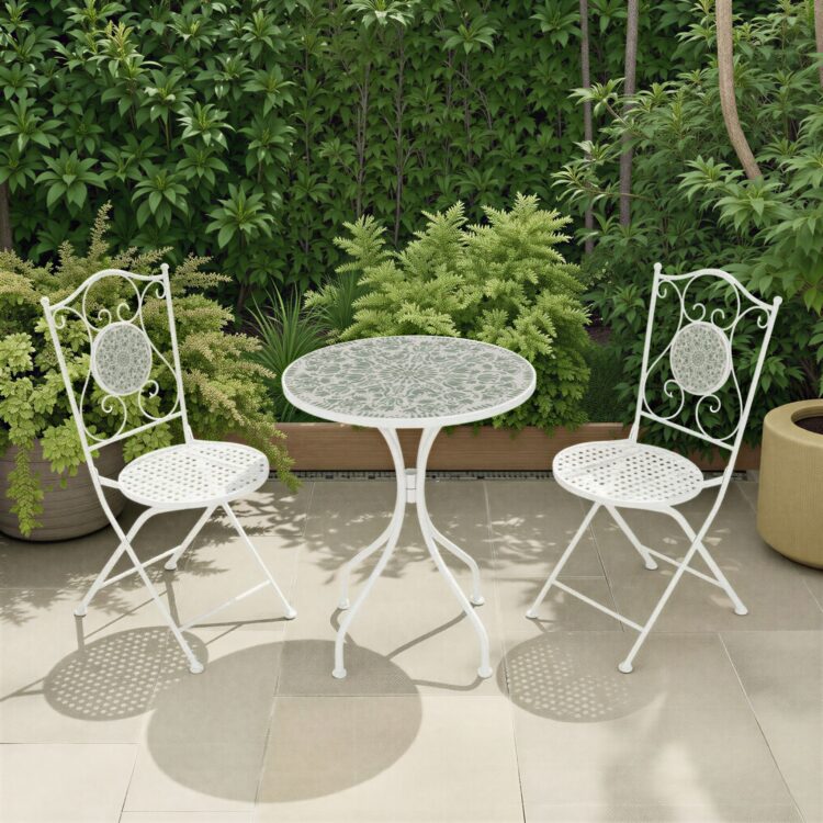 Ferne Patio Dining Set White / Green Leaf