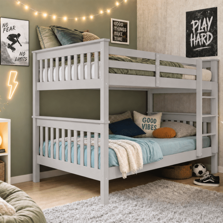 GREY SMALL DOUBLE BUNK BEDS