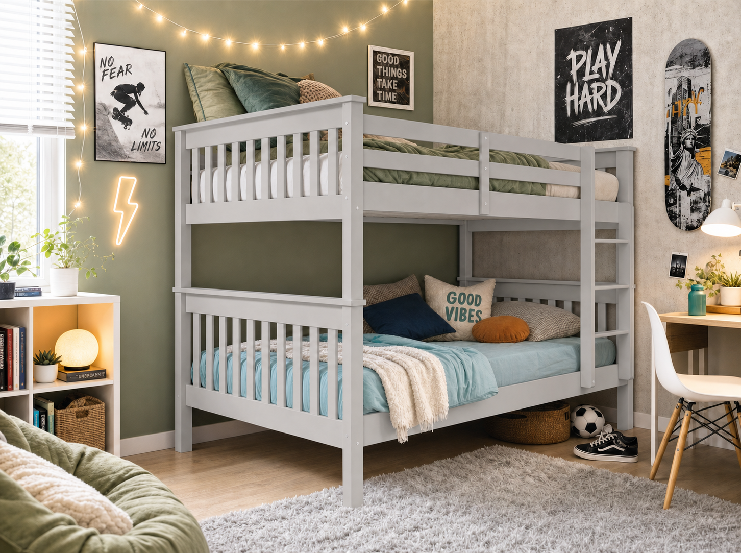 GREY SMALL DOUBLE BUNK BEDS