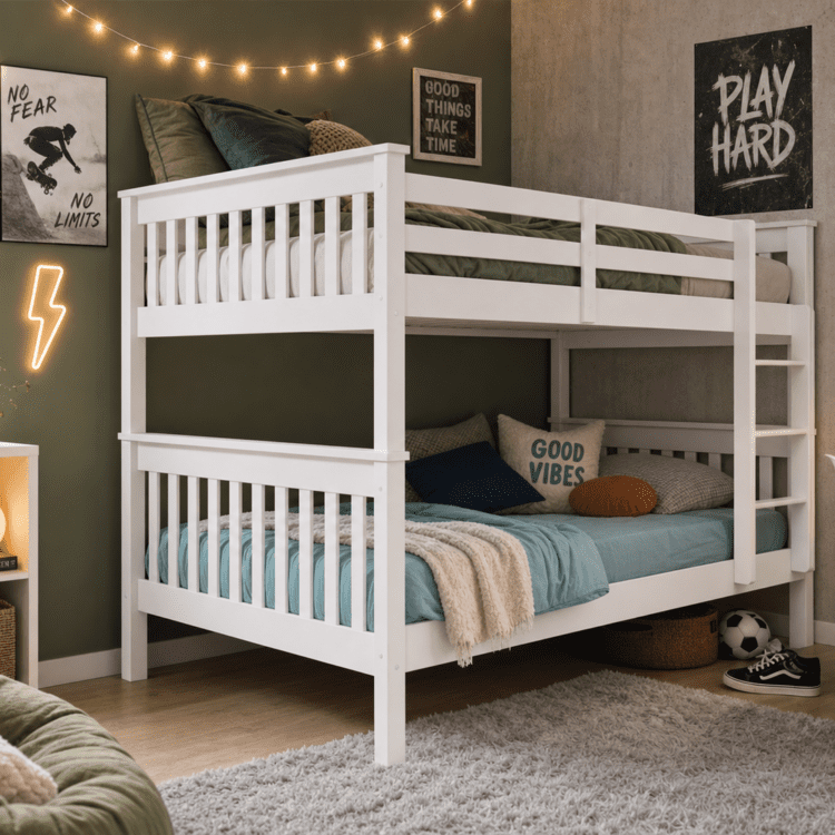WHITE SMALL DOUBLE BUNK BEDS