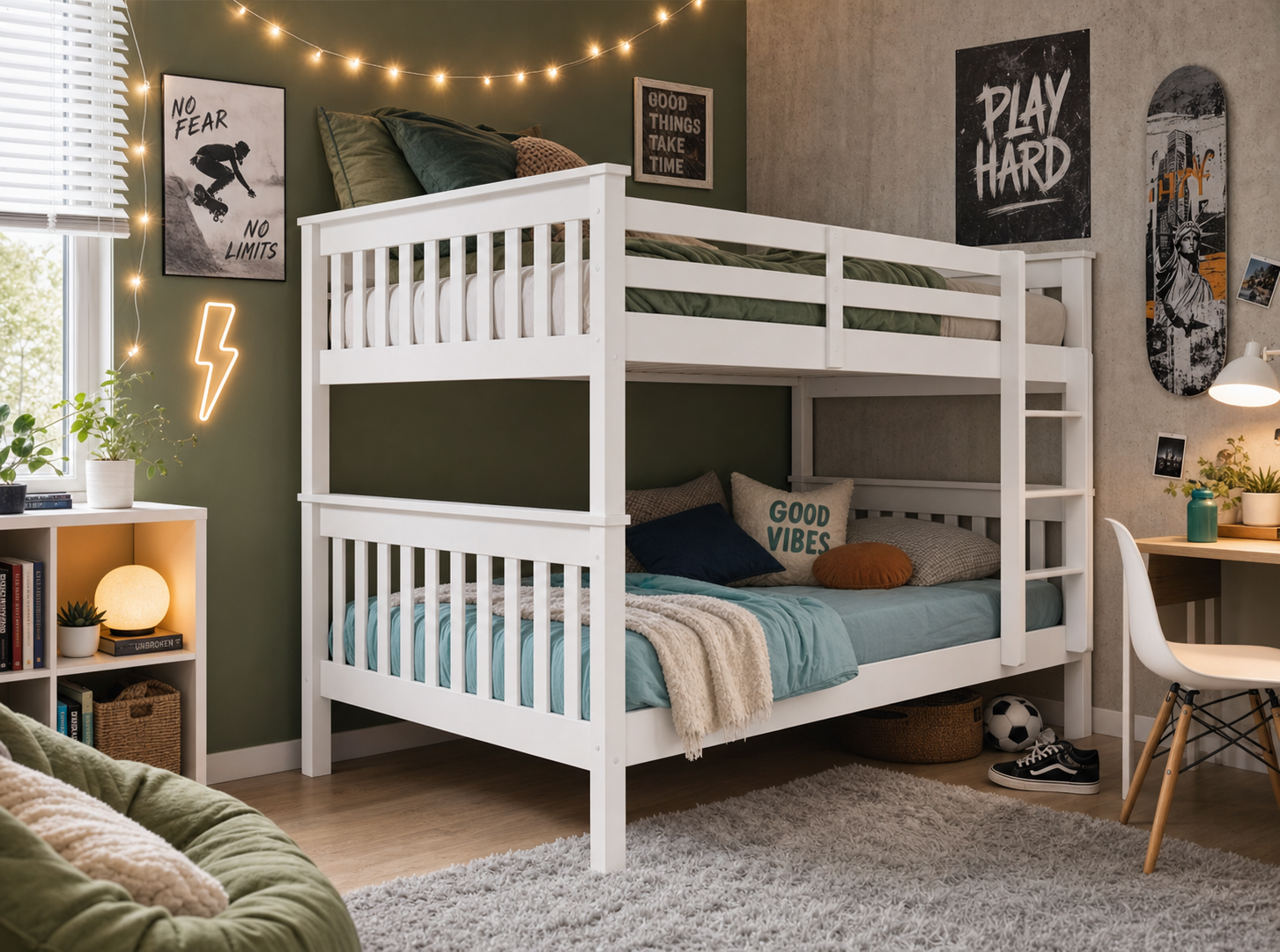 WHITE SMALL DOUBLE BUNK BEDS