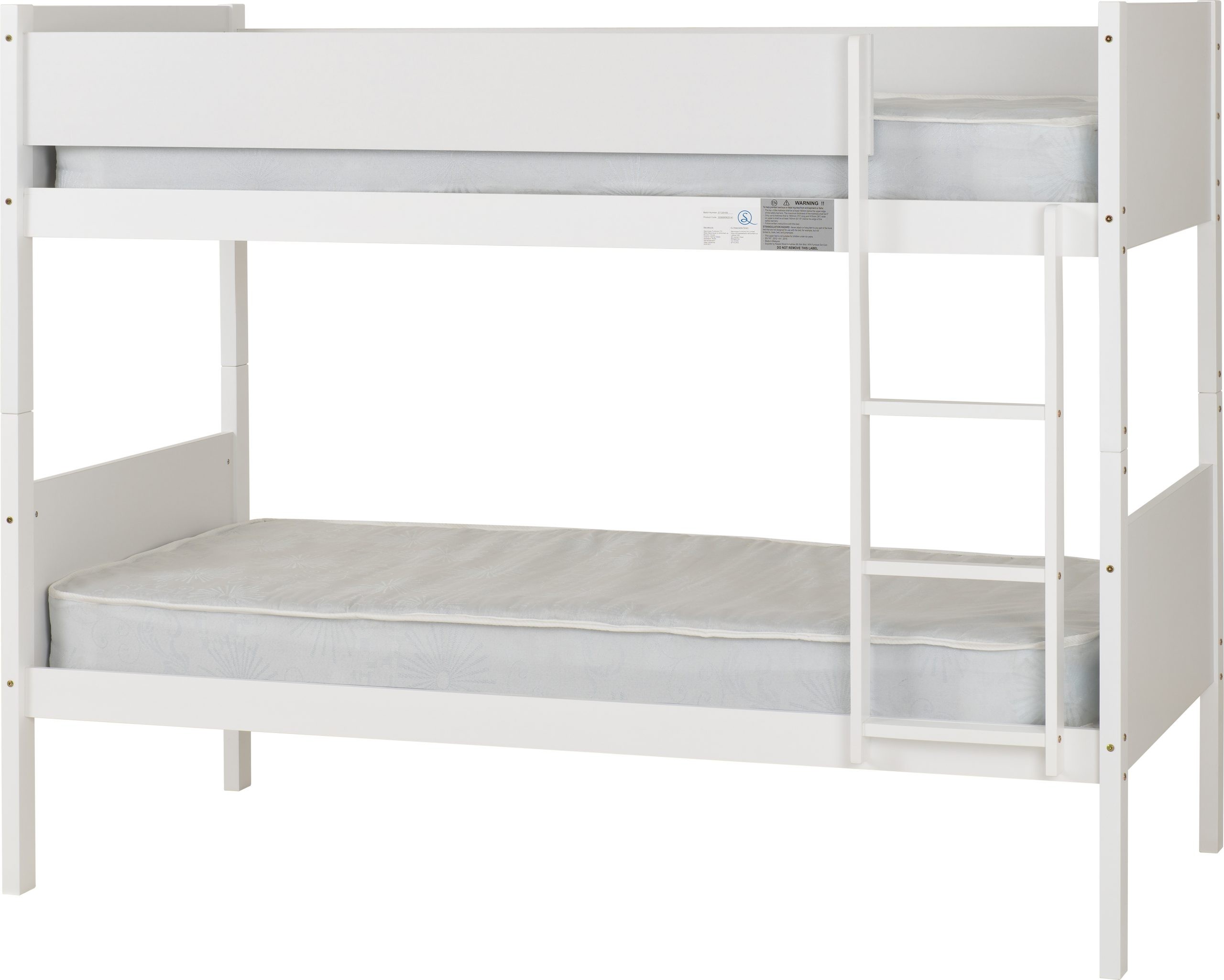Bruno 3' Bunk Bed White Complete With Mattresses - Image 2