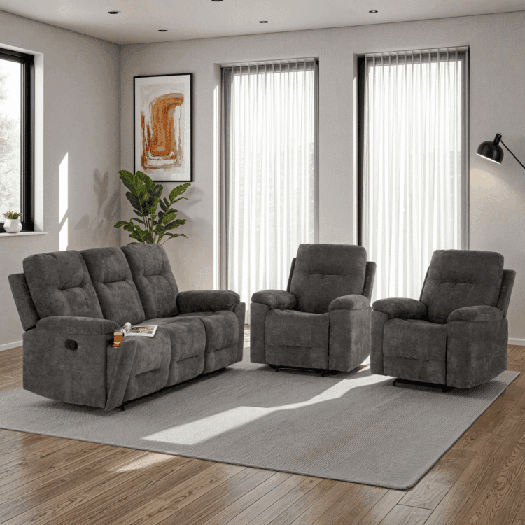 Guildford 3+1+1 Recliner Suite Grey Fabric