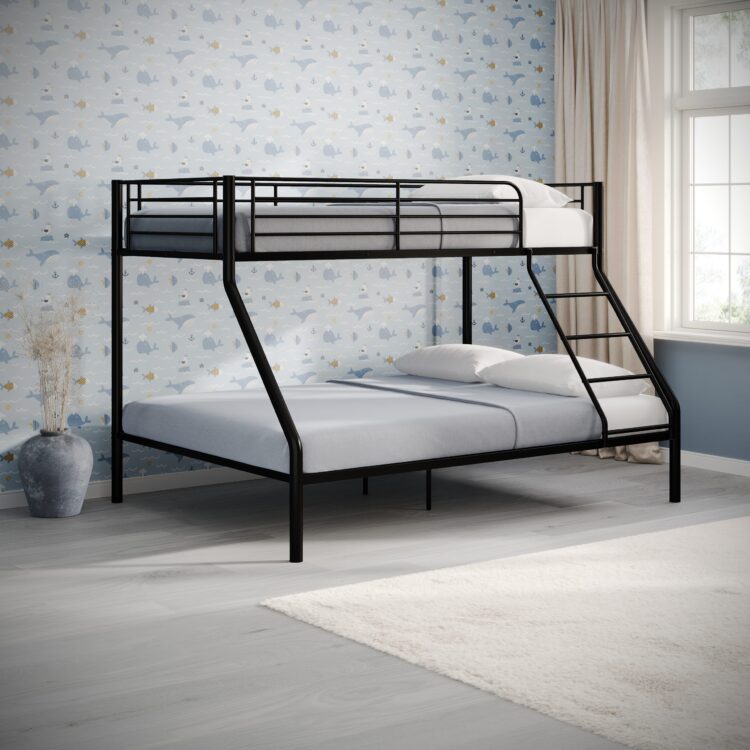 Black Metal Triple Sleeper Complete With Mattresses