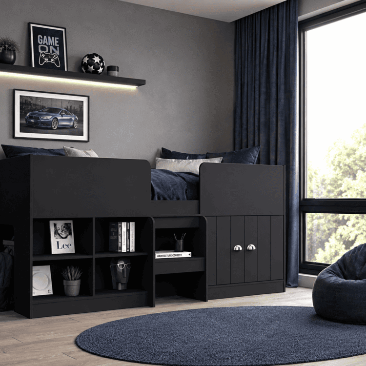 Orlando Dark Grey Wooden Low-Sleeper Bed & Mattress