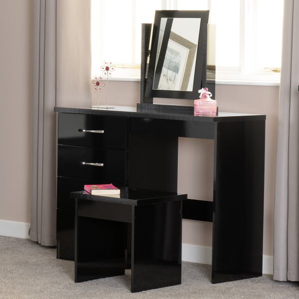 Nevada Black High Gloss 4 Drawer Dressing Table Set