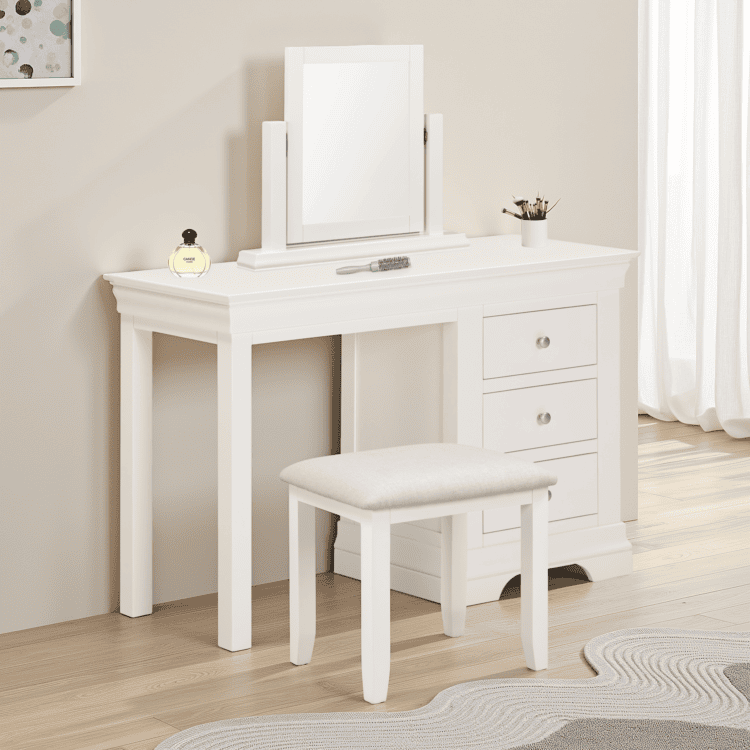 Bordeaux 3 Drawer Dressing Table Set Ivory / Oat Fabric