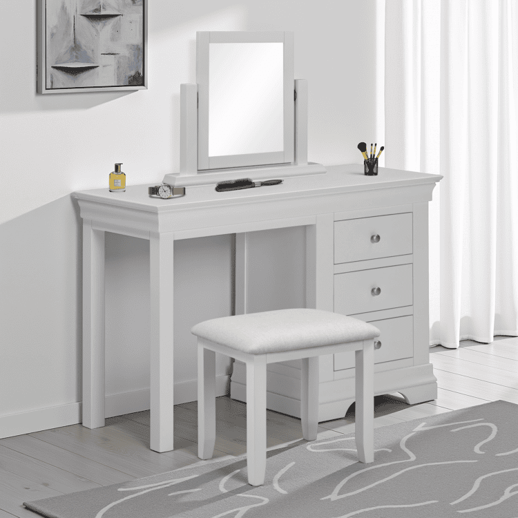 Bordeaux 3 Drawer Dressing Table Set Pebble Grey / Oat Fabric