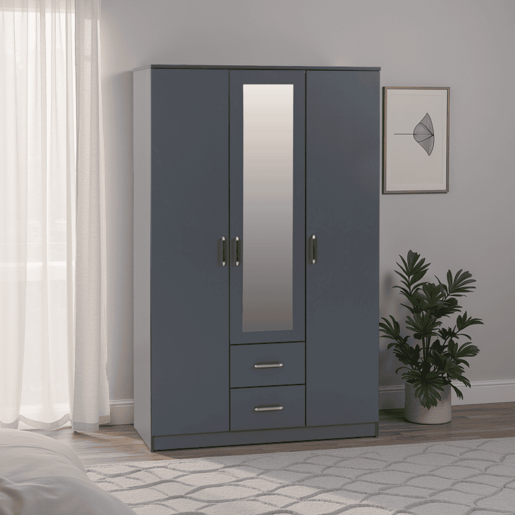 Dakota 3 Door 2 Drawer Mirrored Wardrobe Dark Grey