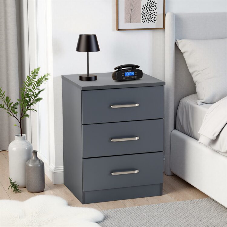 Dakota 3 Drawer Bedside Dark Grey