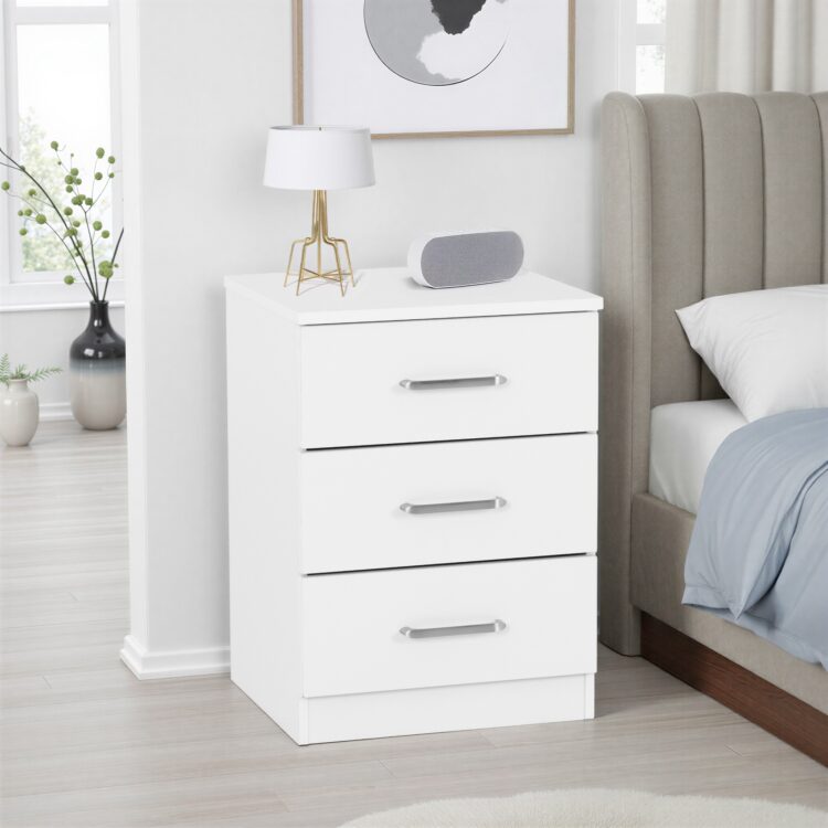 Dakota 3 Drawer Bedside White