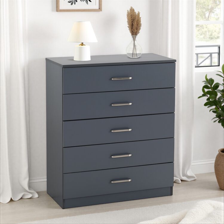 Dakota 5 Drawer Chest Dark Grey