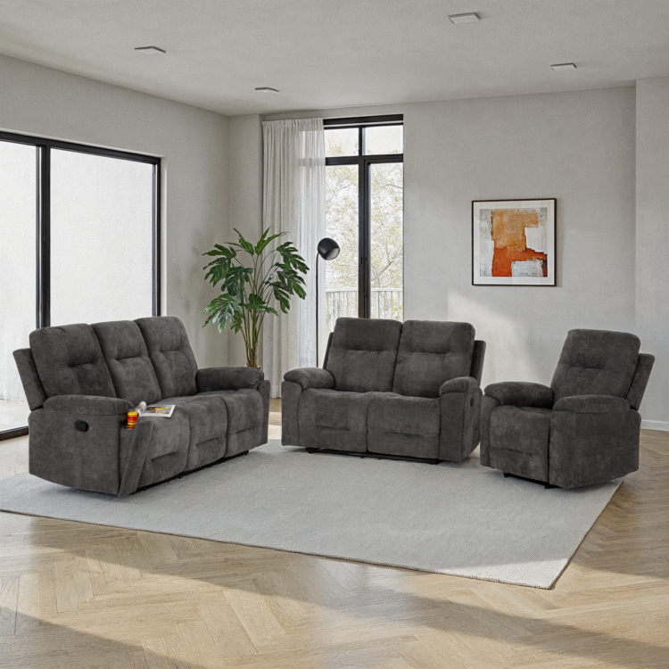 Guildford 3+2+1 Recliner Suite Grey Fabric