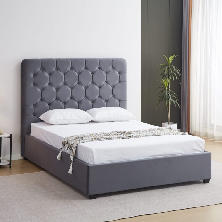 Madison Ottoman 5' Bed Grey Velvet Fabric