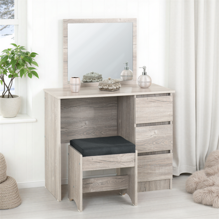 Malvern 3 Drawer Dressing Table Set Urban Snow/Steel Fabric
