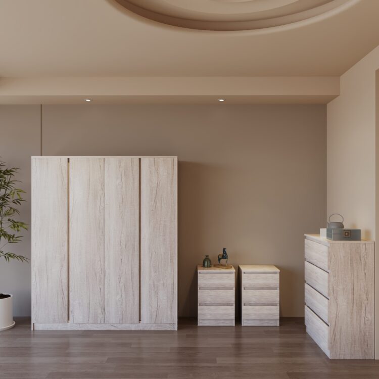 Malvern 4 Door Wardrobe Bedroom Set Urban Snow