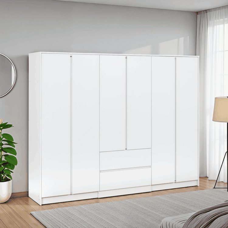 Malvern 6 Door 2 Drawer Wardrobe White