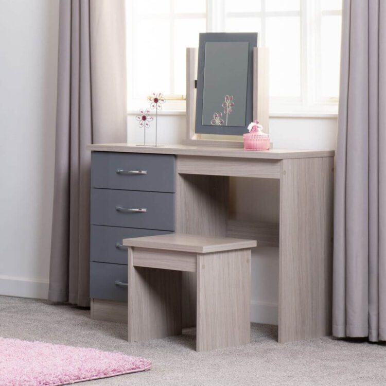 Nevada Grey High Gloss 4 Drawer Dressing Table Set