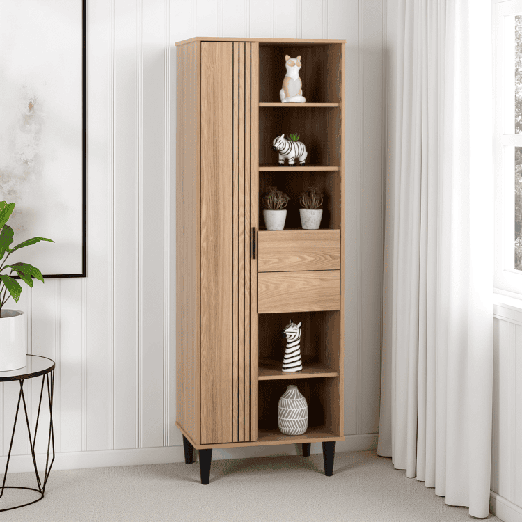 Tessa 1 Door 2 Drawer Bookcase Unit Natural Oak Effect