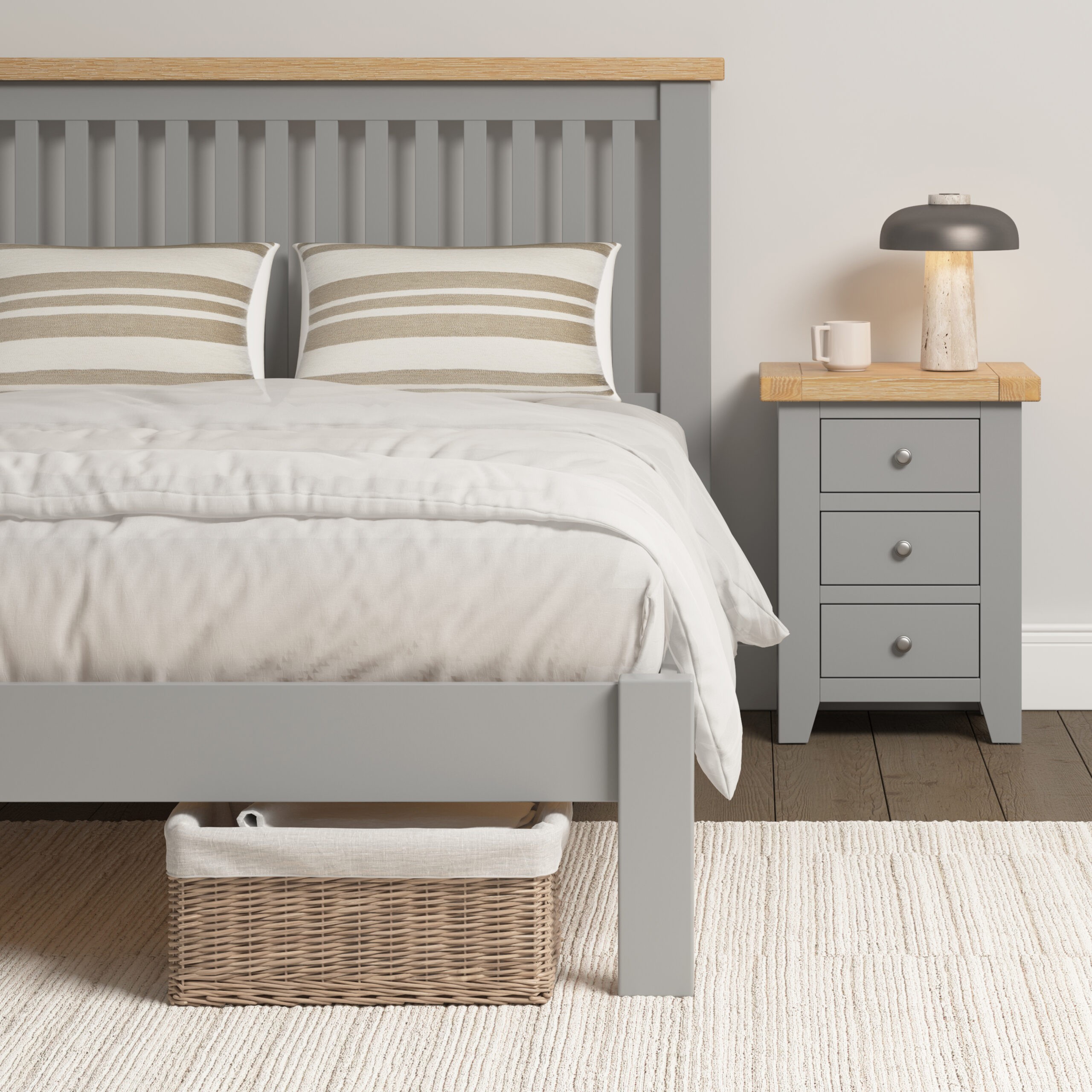 Windsor 5' Bed Low Foot End Pebble Grey / Oak