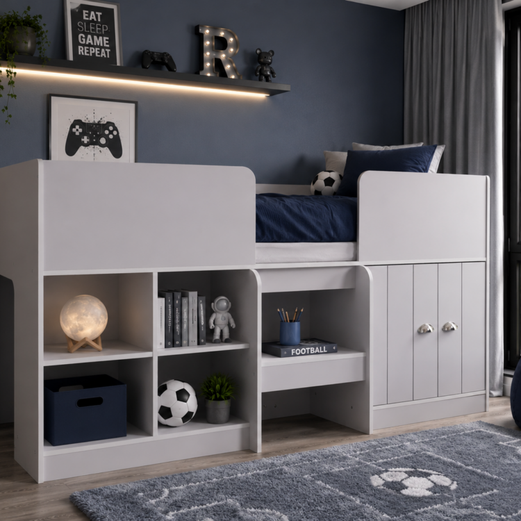 Orlando Light Grey Low Sleeper Bed & Mattress