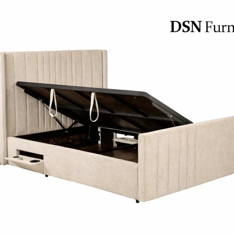 Clara 4’6 Beige Double Storage Bed