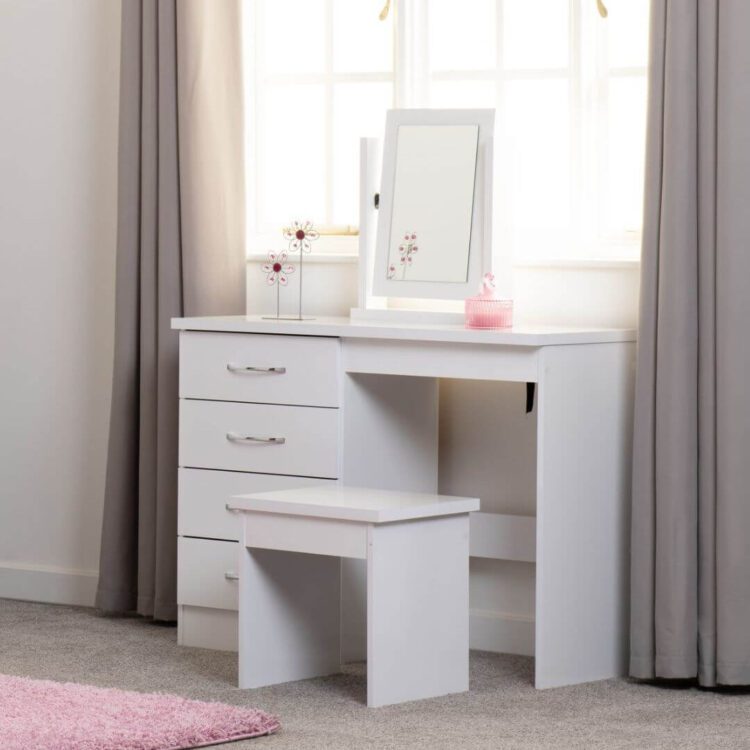 Nevada White 4 Drawer Dressing Table Set