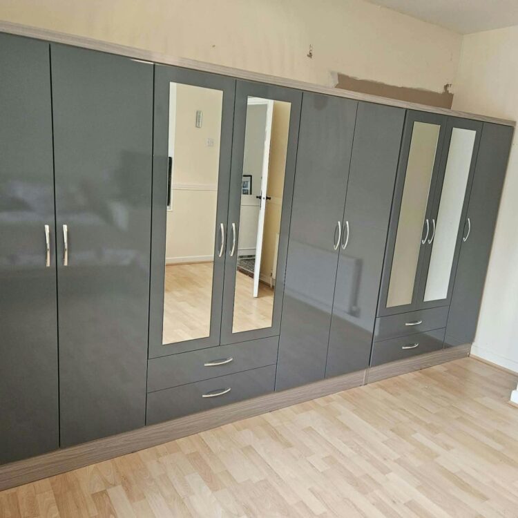 Grey High Gloss 9 Door Wardrobe