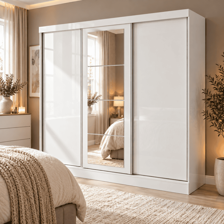 3 Door Sliding Wardrobe White Gloss