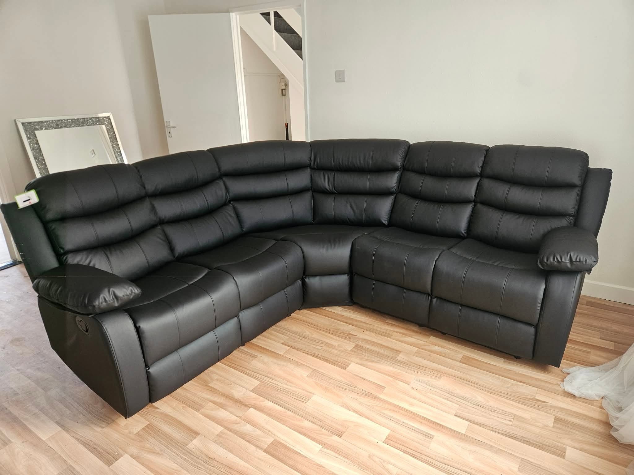 Roma Corner Recliner Sofa Black Faux Leather - Image 2
