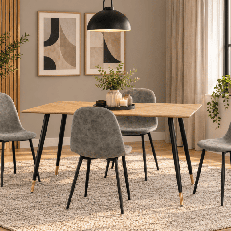 Hamilton Medium Dining Set with Athens Chairs Medium Oak Effect/Black/Grey Faux Leather