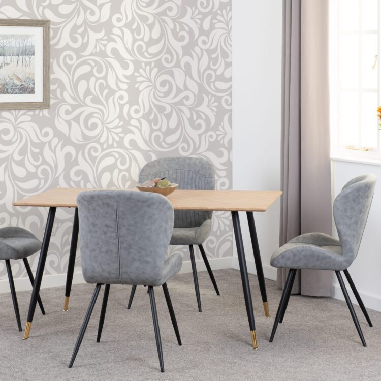 Hamilton Medium Dining Set with Quebec Chairs Medium Oak Effect/Black/Grey Faux Leather