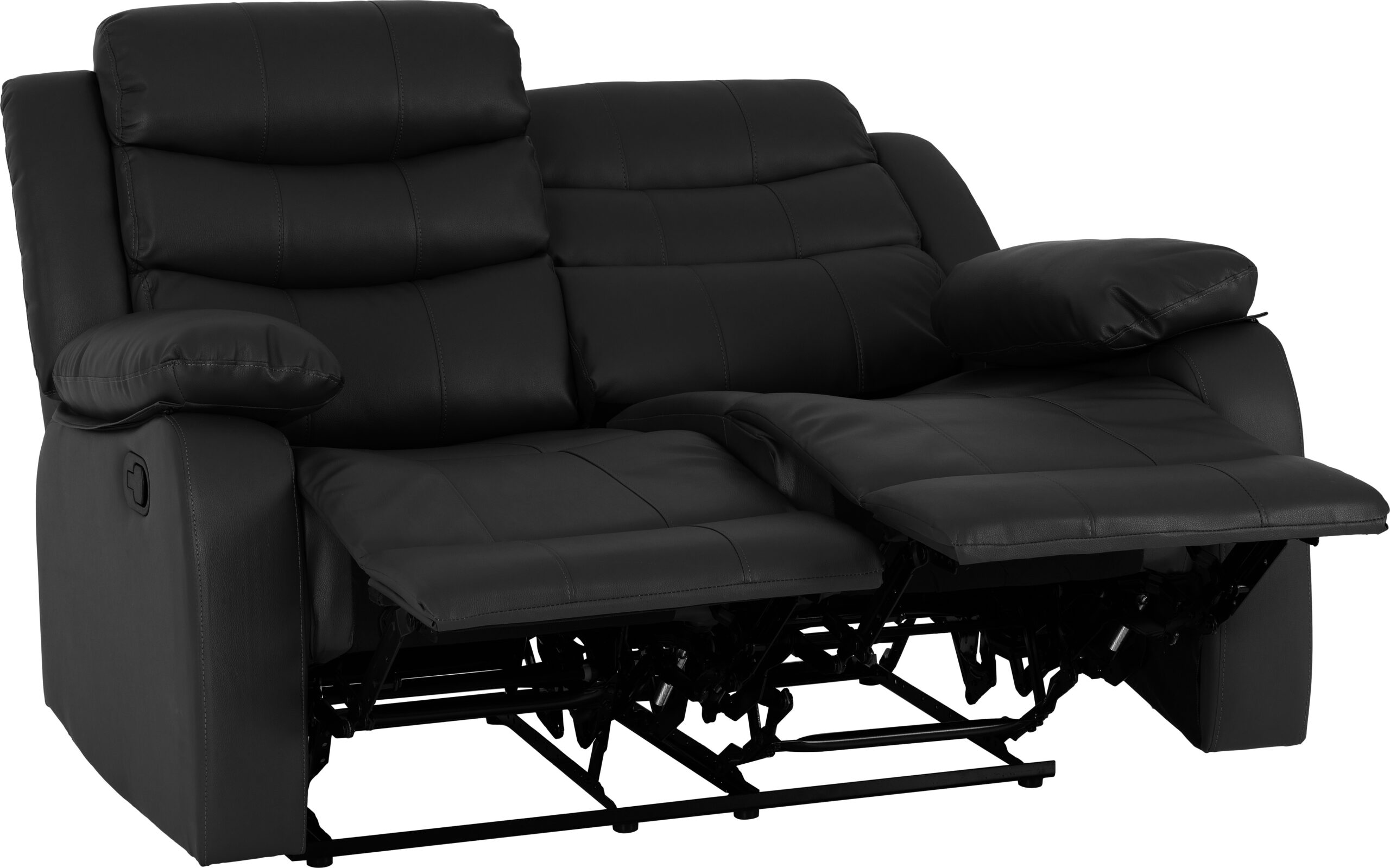 Roma 2 Seater Recliner Sofa Black Faux Leather - Image 3