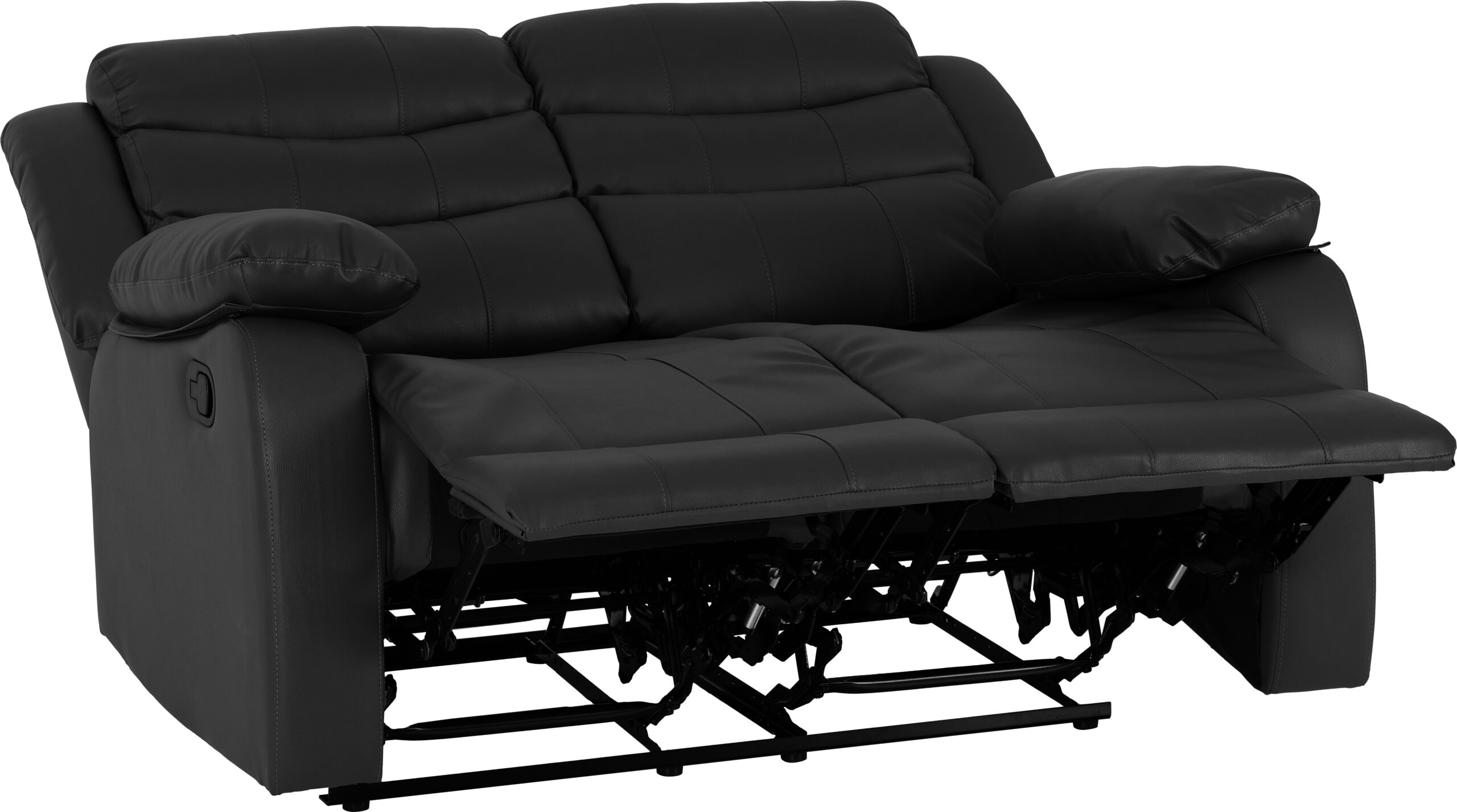 Roma 2 Seater Recliner Sofa Black Faux Leather - Image 2