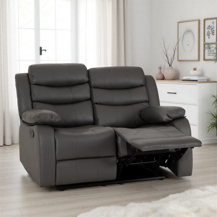 Roma 2 Seater Recliner Sofa Grey Faux Leather
