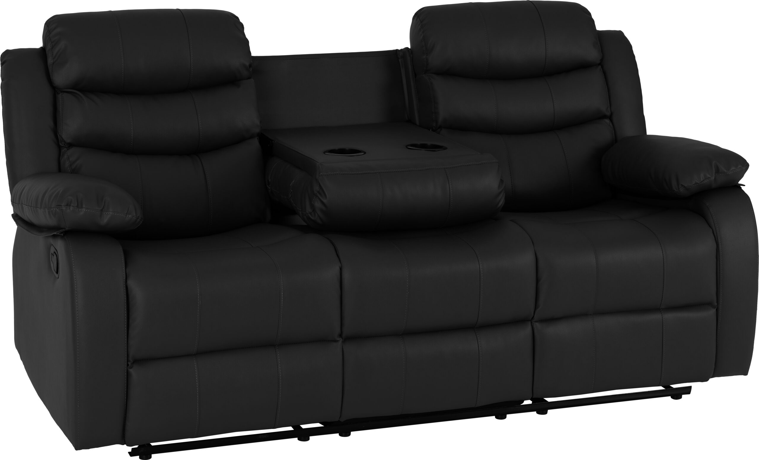 Roma 3 Seater Recliner Sofa Black Faux Leather - Image 6