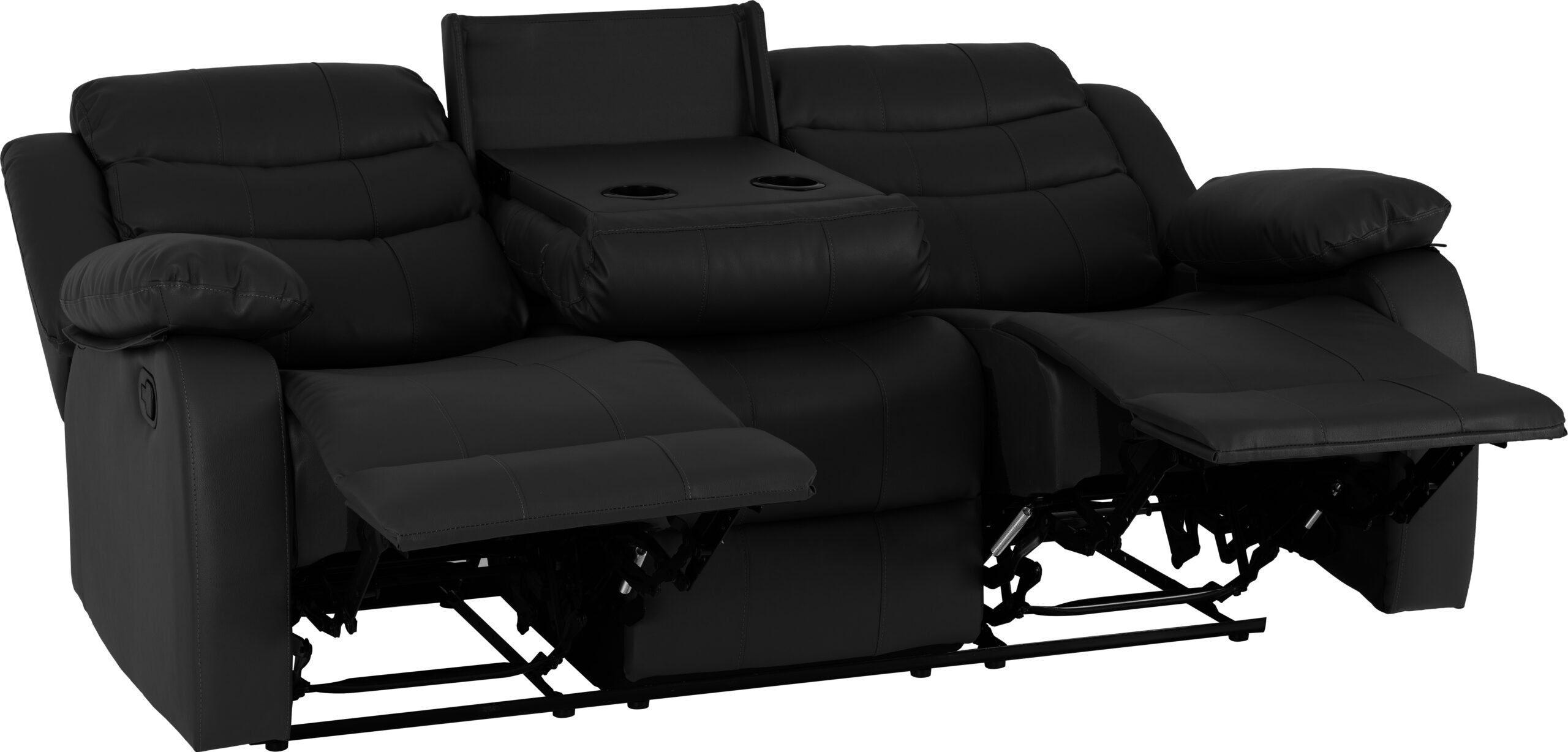 Roma 3 Seater Recliner Sofa Black Faux Leather - Image 5