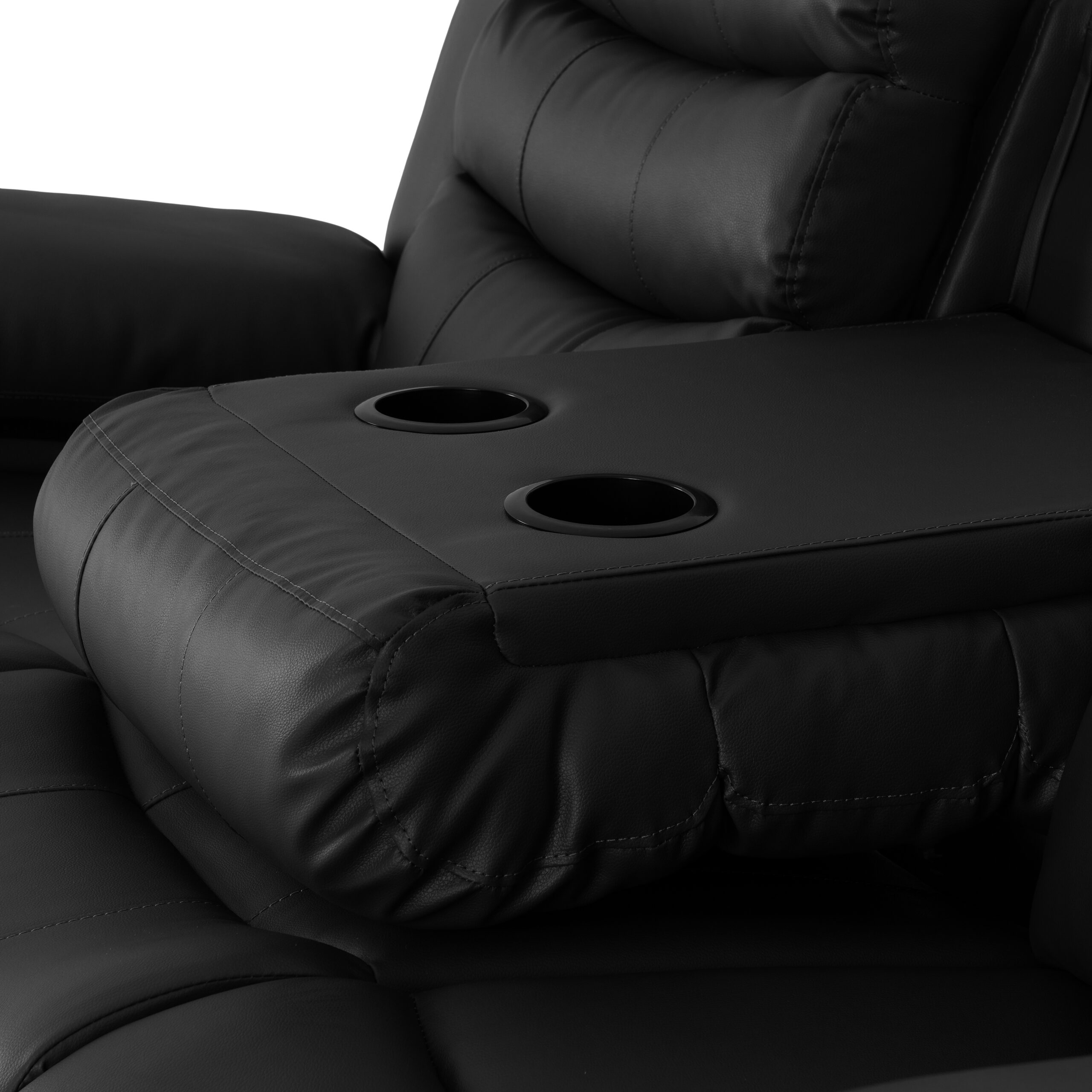 Roma 3 Seater Recliner Sofa Black Faux Leather - Image 4