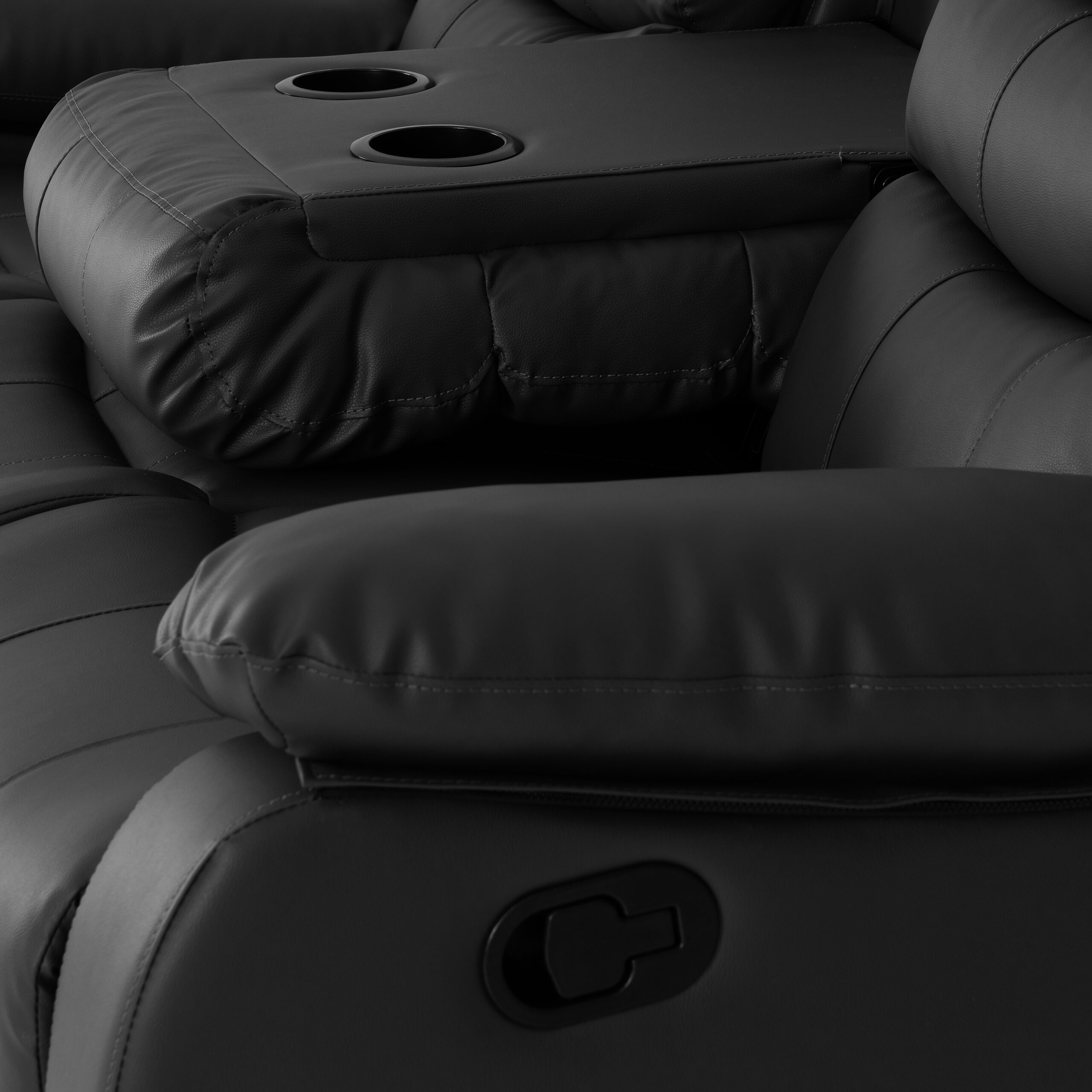 Roma 3 Seater Recliner Sofa Black Faux Leather - Image 3