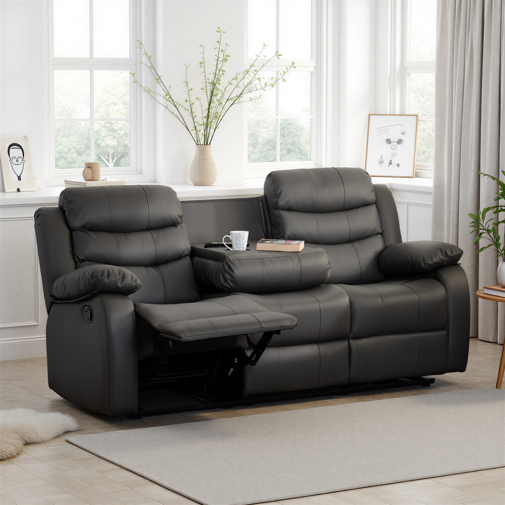 Roma 3 Seater Recliner Sofa Grey Faux Leather