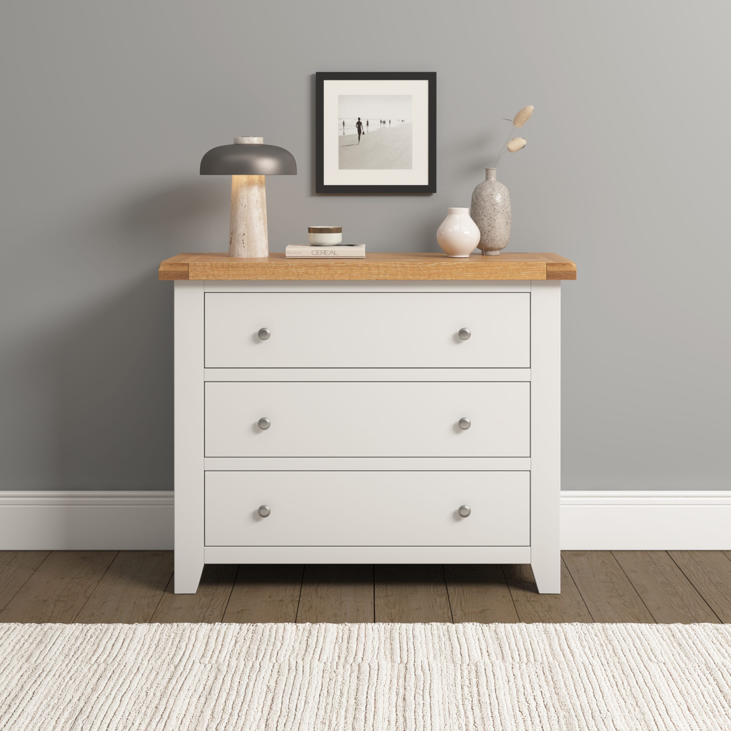 Windsor 3 Drawer Chest Ivory/Oak